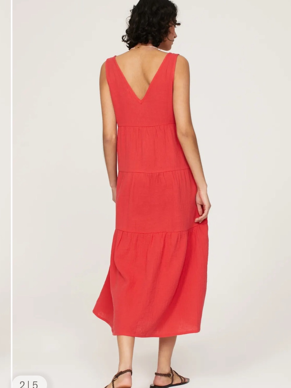 Marine Layer Corinne Gauze Midi Dress Small Red - Picture 2 of 8